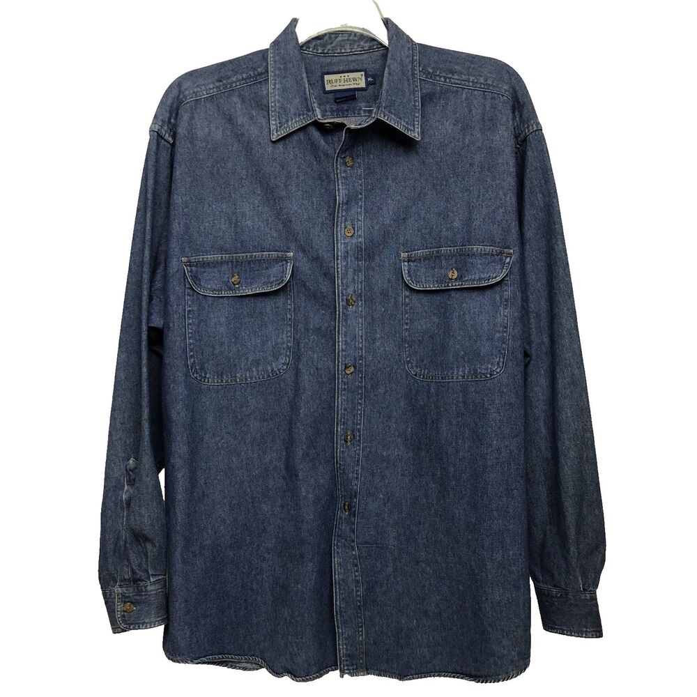 Ruff Hewn Men’s XL Western Denim Shirt Grandad Vintage Cotton